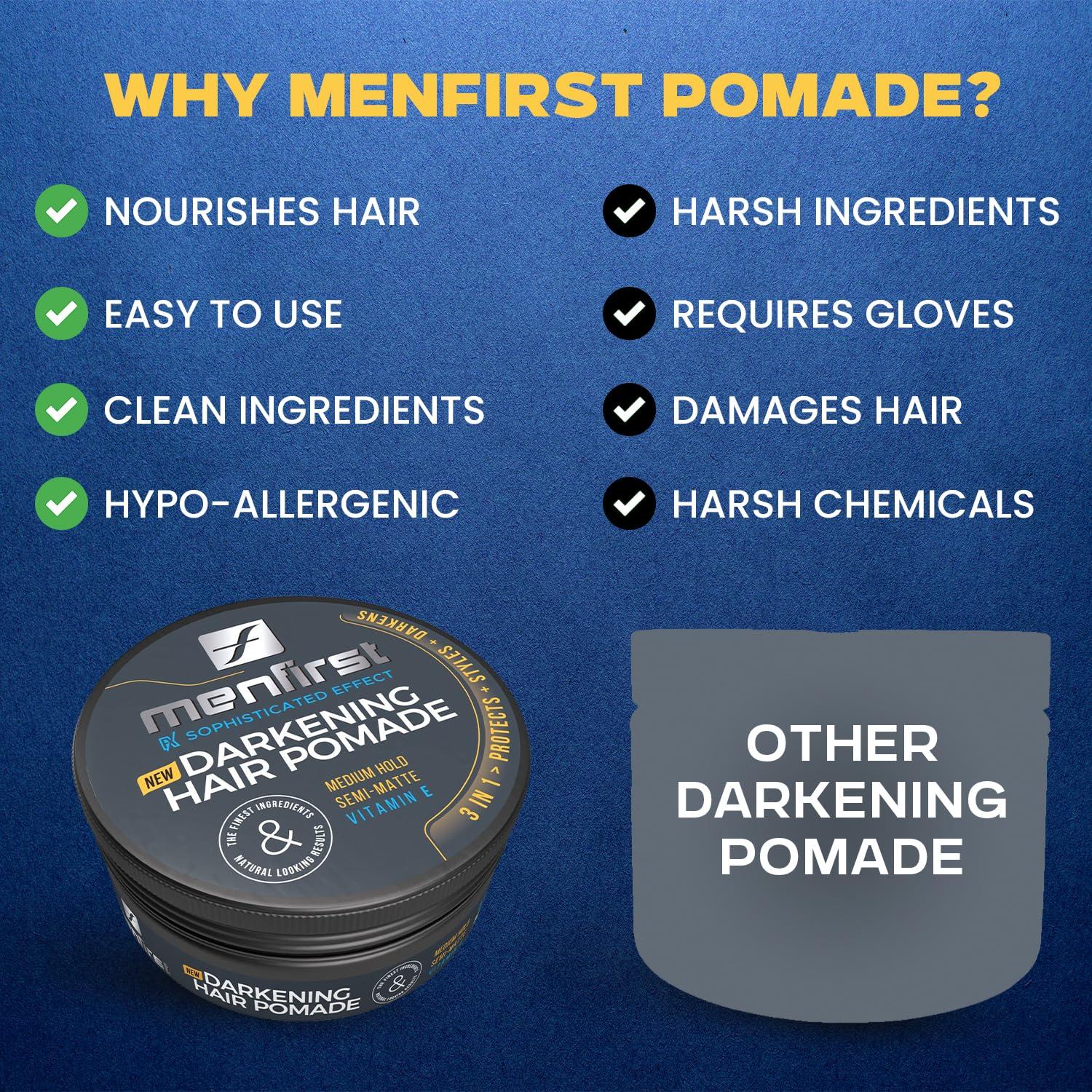 MENFIRST MENFIRST - Hair and Beard Pomade for Men - Instant Gray Coverage for Medium Brown to Black Styling Paste - Darkens White Hair Like a Wax - 1 Pack