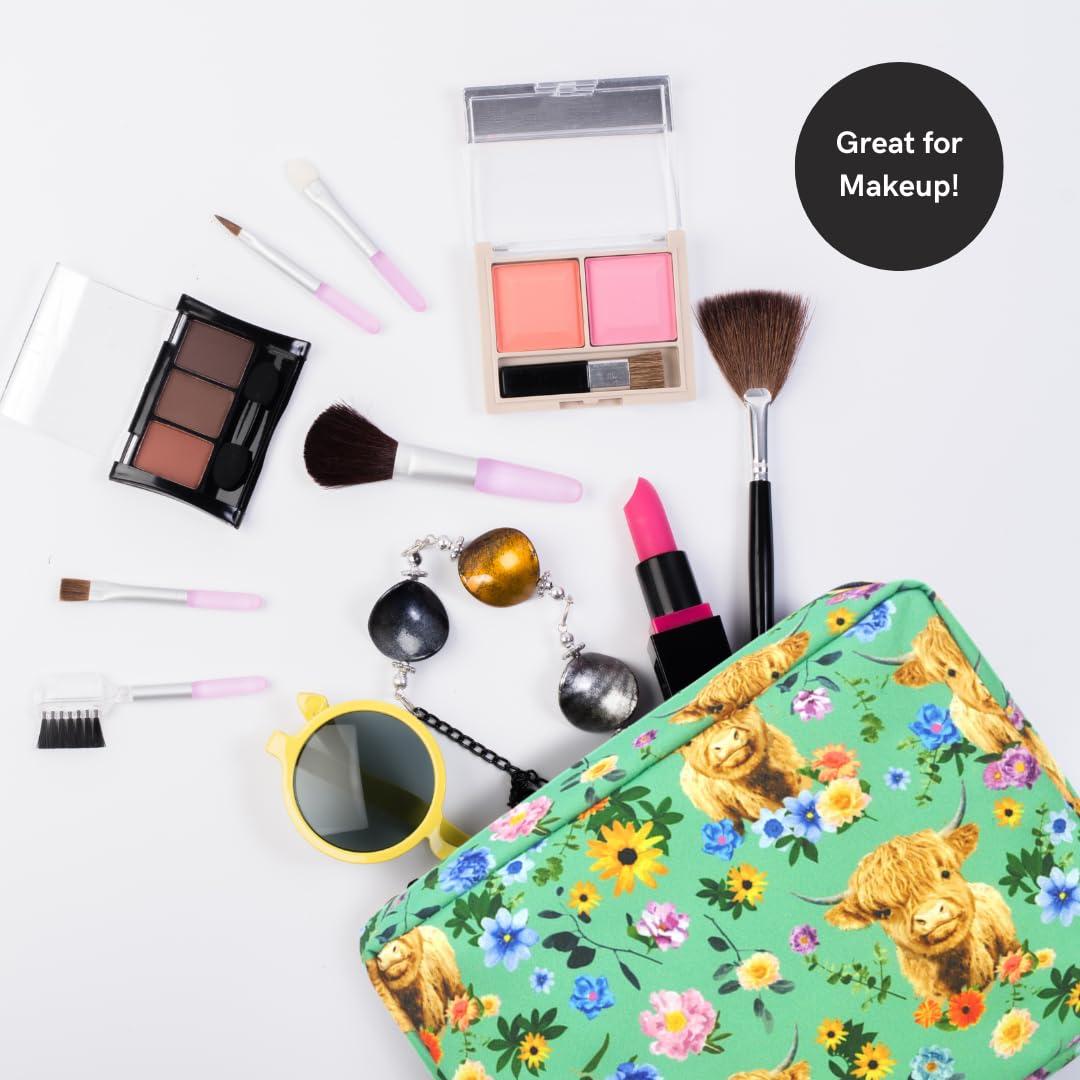 NGIL NGIL Makeup Bag for Women, Cute Cosmetic Bag, Lightweight Toiletry Make up Bag, Large Aesthetic Organizer Storage Pouch for Girls, Large Pouch, Toiletry Pouch (Spring Cow- Navy)