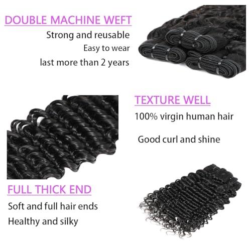 Chikamlty Deep Wave Bundles Human Hair 14 Inch Single Bundle Upgrade Brazilian Virgin Hair Bundles Deep Curly Bundle Water Wave Bundles Deep Wave One Bundle Human Hair for Black Women Natural Black