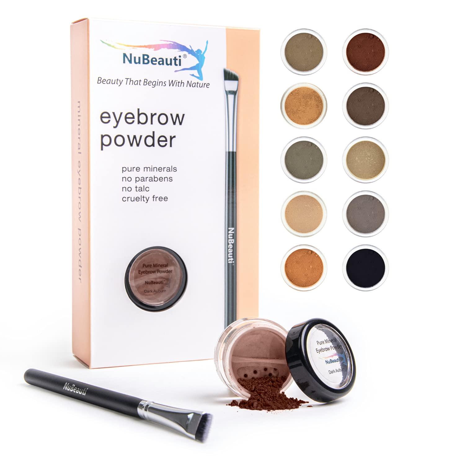 NuBeauti Natural Eyebrow Powder Eyebrow Kit  Mica Brow Powder Eyebrow Makeup Kit with Professional Angled Eyebrow Brush  10 Natural Shades  No Parabens or Chemicals  Eyebrow Shaper Kit by NuBeauti