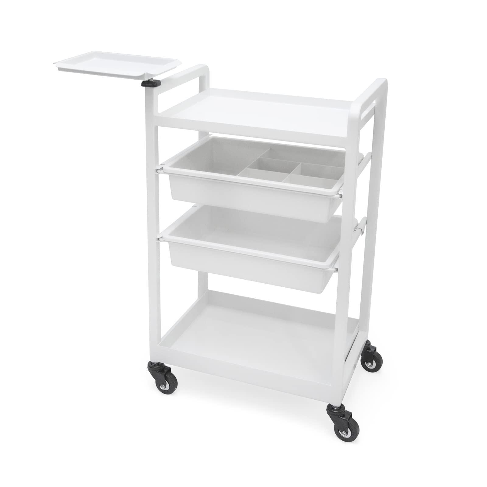 Elitzia Lash Cart Beauty Eyelashes Cart Organizer Esthetician Utility Trolley Salon Spa Rolling Trolley with Wheels Metal Storage Tray Fully Assembled 4 Drawers White Elitzia ETST19