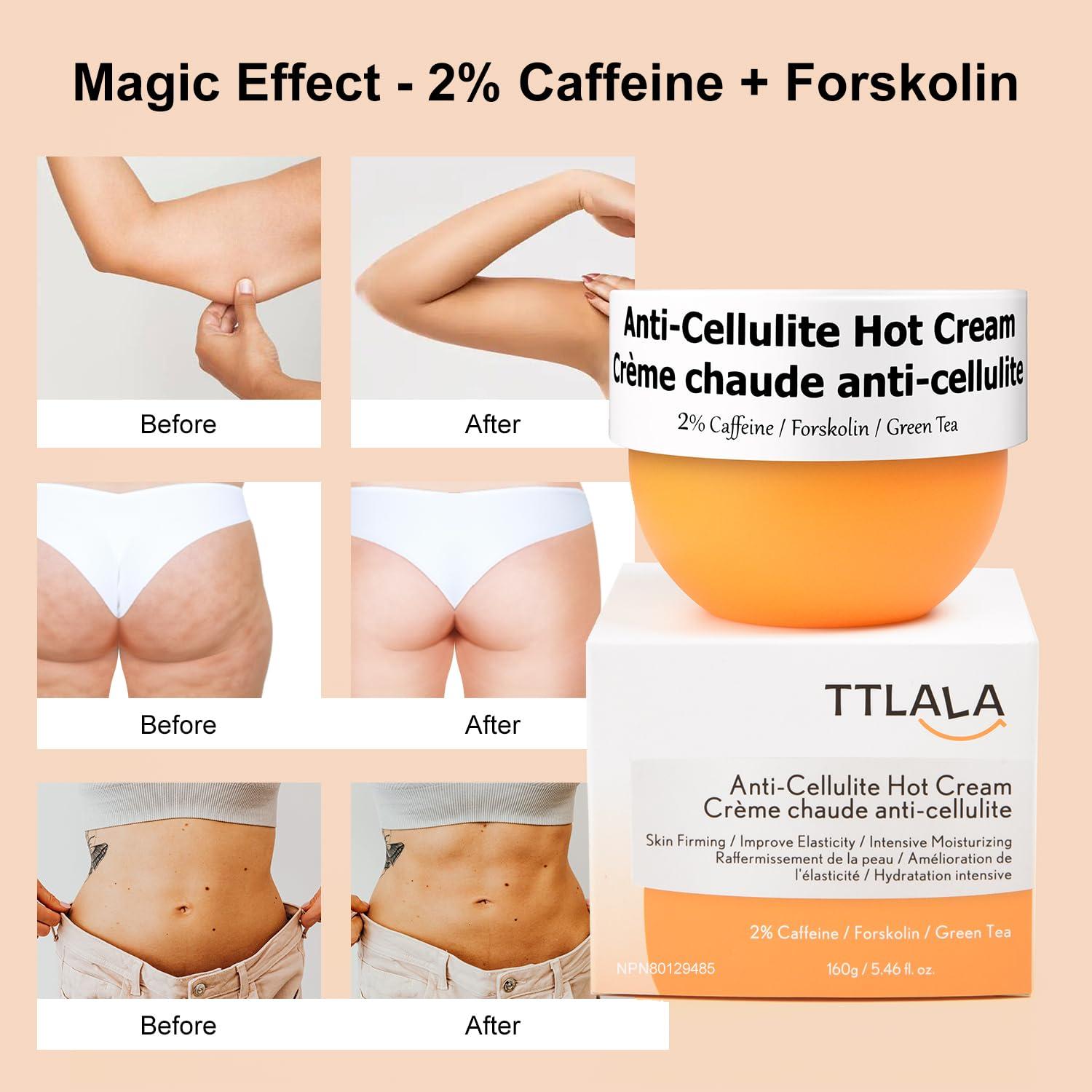 TTLALA Anti Cellulite Cream for Butt and Thighs, Hot Cream with 2% Caffeine and Forskolin, B Flat Belly Firming Cream and Skin Tightening Cream for Skin Firming, Moisturizing 5.4 oz