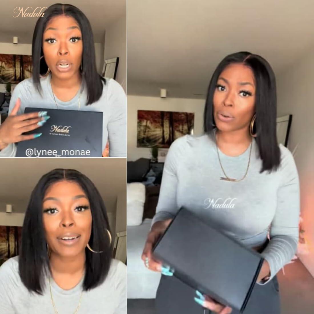 Nadula Nadula Bye Bye Knots Glueless Yaki Straight Bob 7x5 Lace Front Wigs Human Hair Pre Plucked Invisible Knots Pre Everything 3S Ready to Wear Short Yaki Bob Wigs Pre Cut 150% Density 12inch