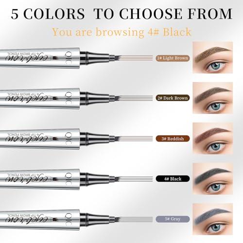 QIC QIC Eyebrow Pencil with 4 Tip Microblade for Natural Eyebrow Makeup Eyebrow Microblading Pen Waterproof &Smudge-Proof (4# Black)