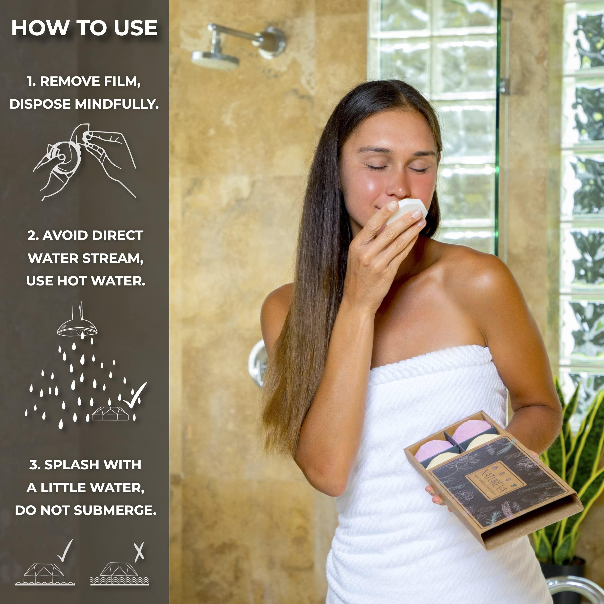 Natureva Natureva Organic Shower Steamers Aromatherapy - 8 XL Natural Shower Bombs, Essential Oil Shower Steamer Gift Set, Relaxation Gifts Women, Shower Melts Tabs, Stress Relief Scents, Unique Self Care Box