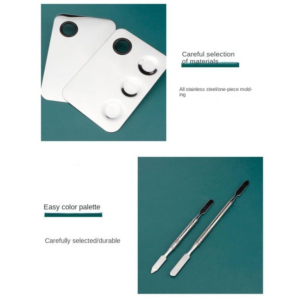 zaoalife Makeup Mixing Palette, 2 Sets Makeup Plate for Foundation, Palette Makeup Mixing Palette Stainless Steel Cosmetic Mixing Palette with Spatula Tool