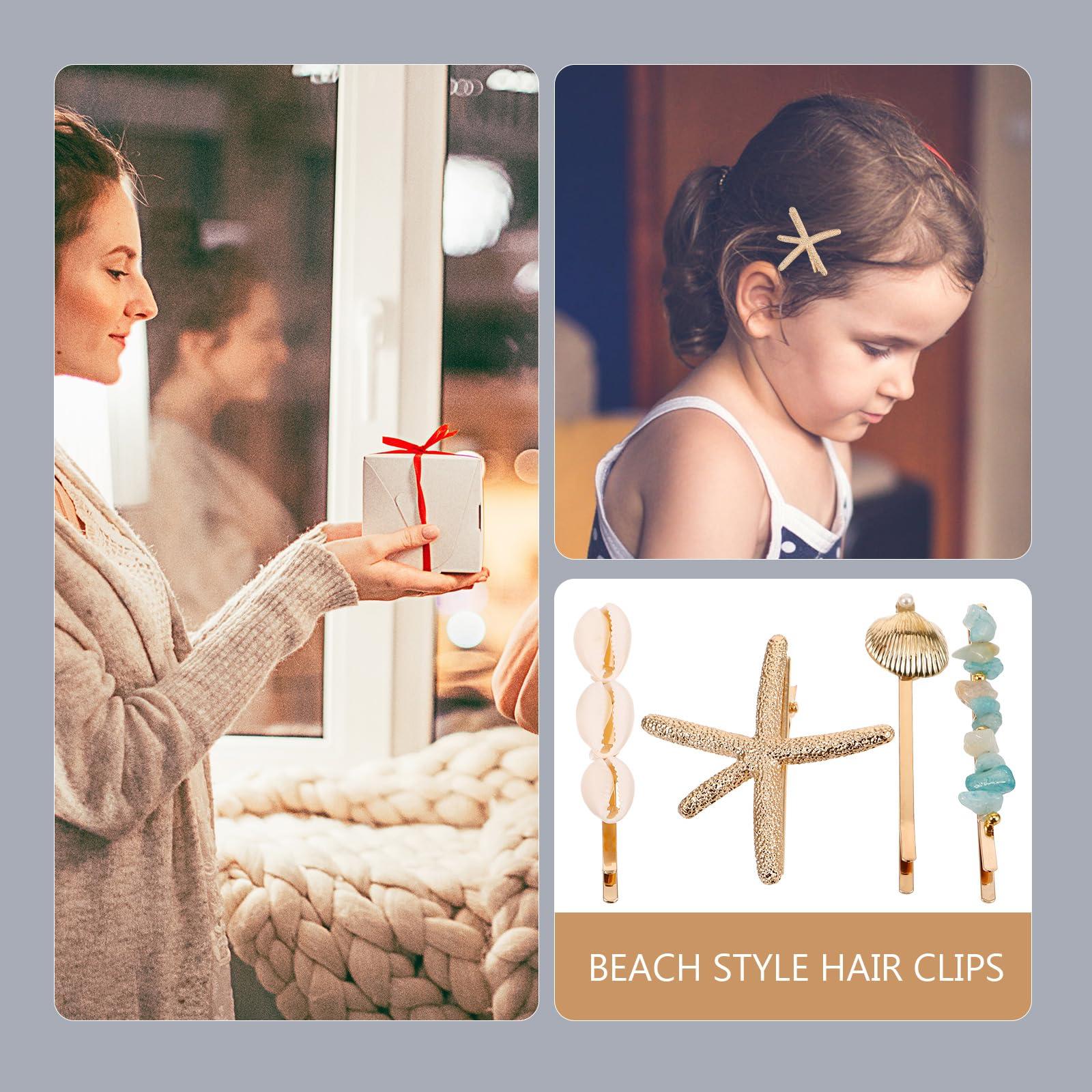 LOGOFUN LOGOFUN 4Pcs Ocean Themed Hair Clip Glitter Seashells Starfish Hairpins Metal Seashell Starfish Hair Styling Tools for Women Girls Summer Holiday Beach Theme Theme Party Hair Accessories