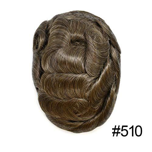 Generic Lace Front Toupee For Men Swiss Lace Front With Poly Skin Hair Pieces For Men Human Hair Wigs All Hand Tied Bleached Knots Natural Looking Lace Front Mens Toupee Mixed Gray Hair Units For Men US Stock. (7X9\"-100% Light to medium Density, 510# Medium