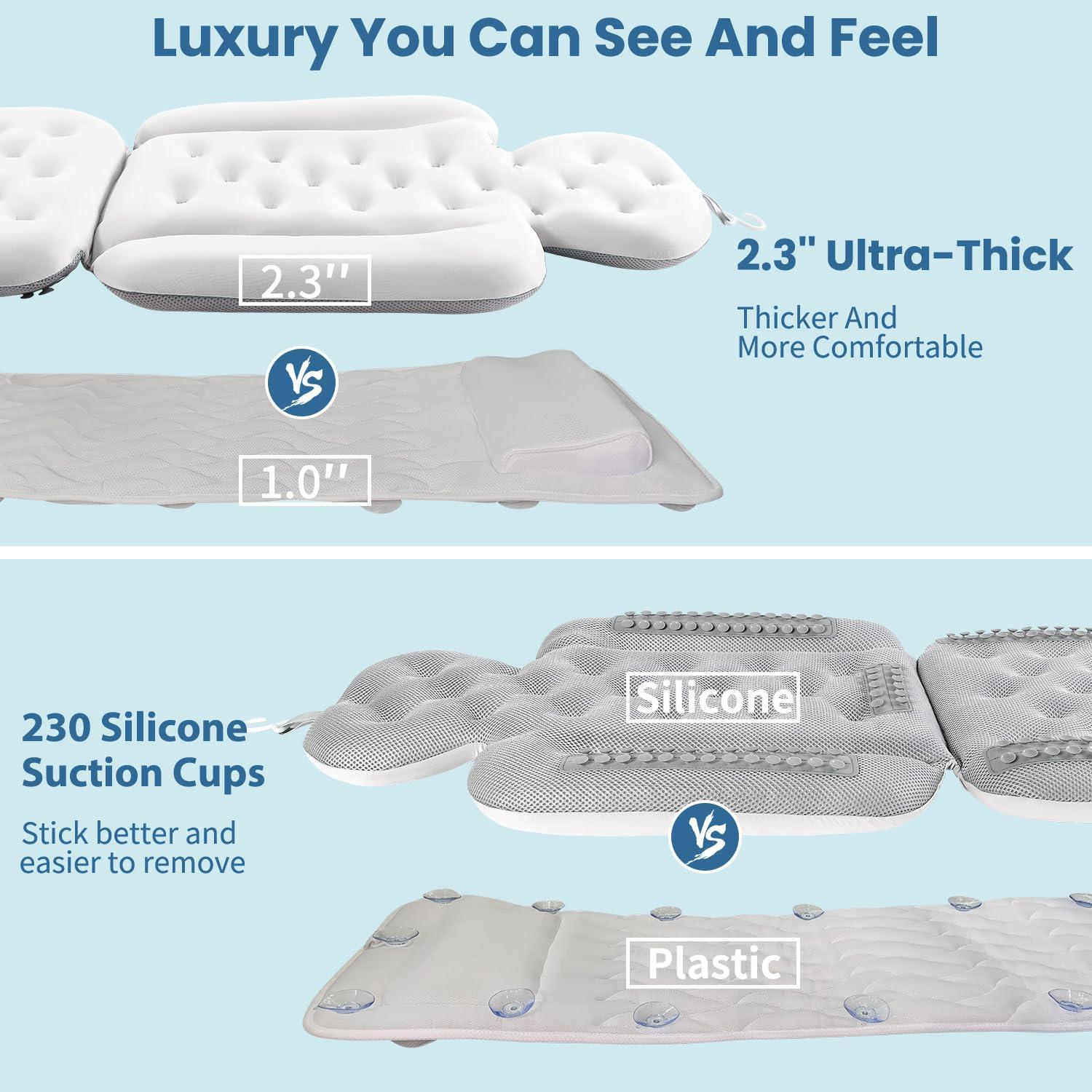 VOXOR Full Body Bath Pillow for Bathtub, Thick Bathtub Cushion with Laundry Bag, Luxury Tub Pillow for Bath for Headrest Neck and Back Support White 63\" x 16\"