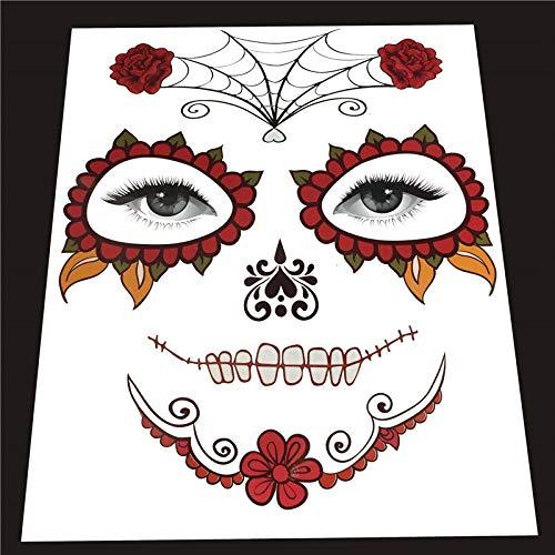 ARTEM Halloween Face Tattoo Stickers Sugar Skull Temporary Tattoos Day of the Dead Parties Makeup Supplies with Black Web, Red Rose, Scar, Blood, Floral Design for Halloween Parties, Masquerade 9 PCS
