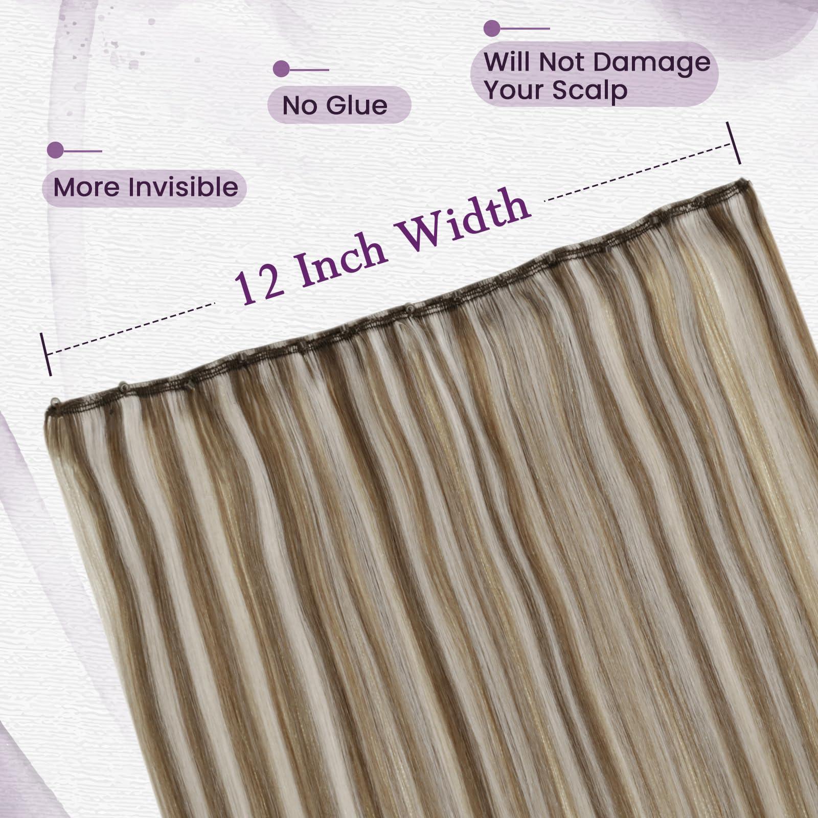 LAAVOO LaaVoo Beaded Weft Hair Extensions Human Hair Micro Bead Hair Extensions Real Human Hair Light Brown with Platinum Blonde Beaded Weft Human Hair Extensions Straight Weft Extensions 50G 20Inch