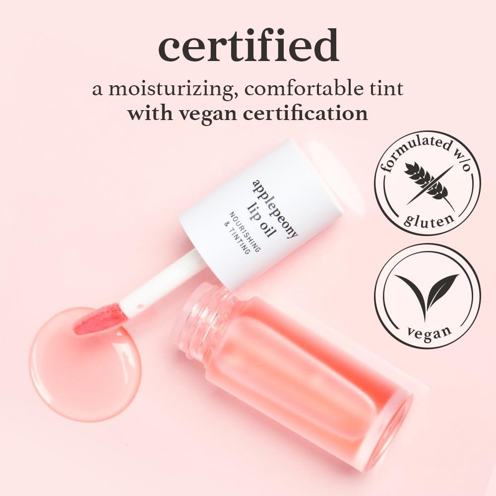 NOONI NOONI Korean Vegan Lip Oil - Applepeony | Long-Lasting, Moisturizing, Plumping, Revitalizing for Dry Lips, Waterproof, No Peel Off, Korean Tint, 0.12 FL Oz