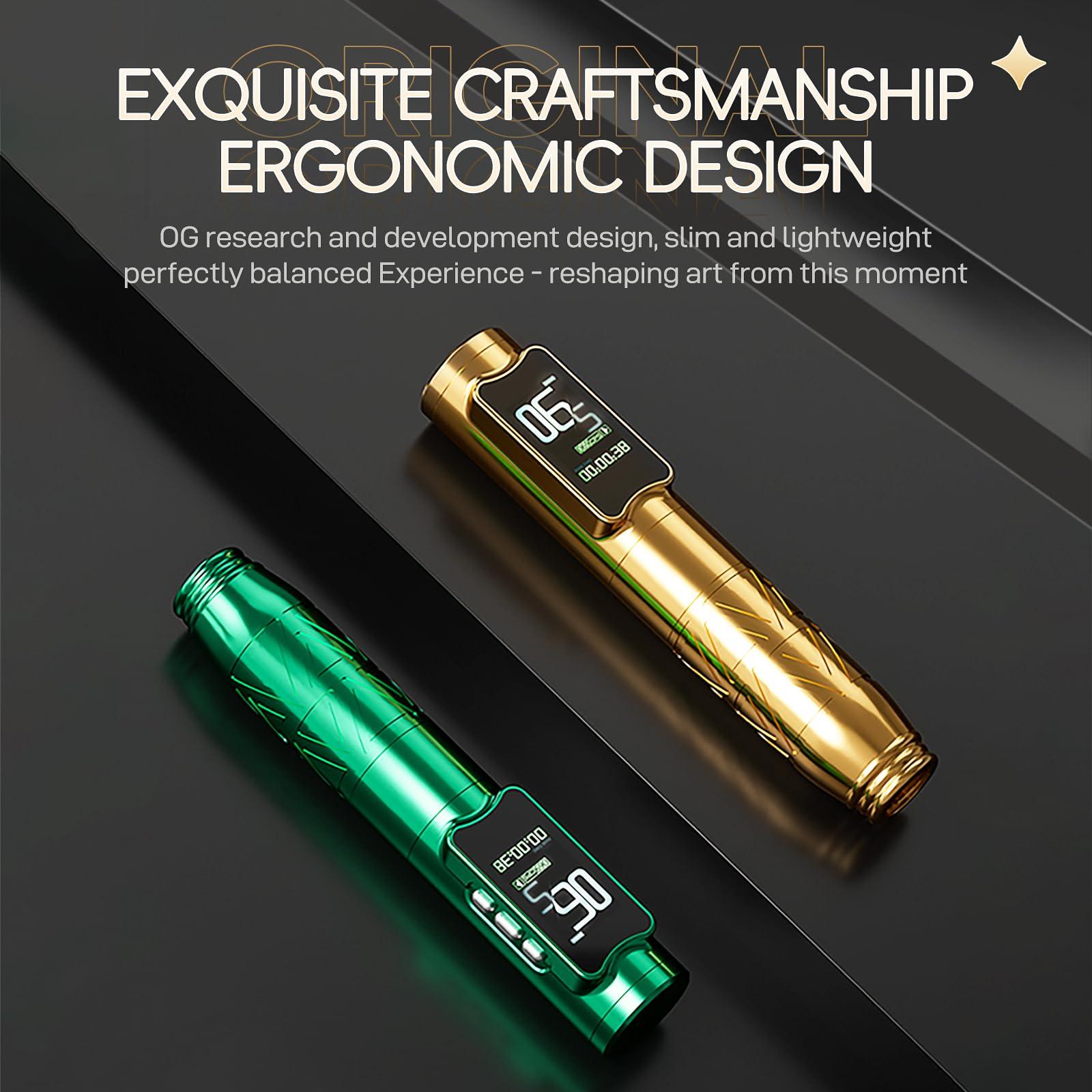 OG PRODUCE OG PRODUCE PIONEER-FROST-WING Wireless Tattoo Gun Rotary Pen Machine,Smart Display,3mm Stroke Wireless Tattoo Pen for Pro Artists (Golden)