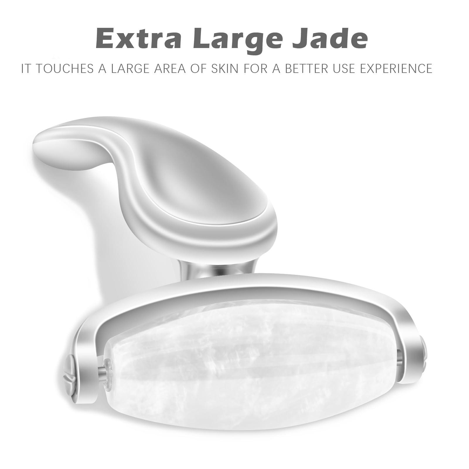 ROMALOVE Jade Facial Roller, Real Jade Face Roller Massager with 3 Interchangeable Heads for Women Routine Skin Care, Reduce Puffiness Wrinkling Rejuvenate Skin (White Jade + Silver Handle)