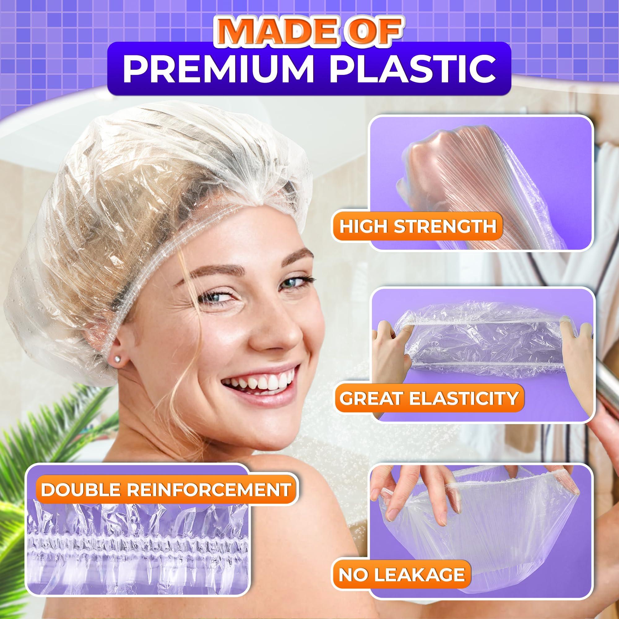 KETAR 100 Pcs Disposable Shower Caps for Women - Clear Shower Cap Reusable Waterproof Plastic Shower Cap Disposable Hair Cap for Shower - Plastic Hair Caps for Deep Conditioning Clear Shower Caps Disposable