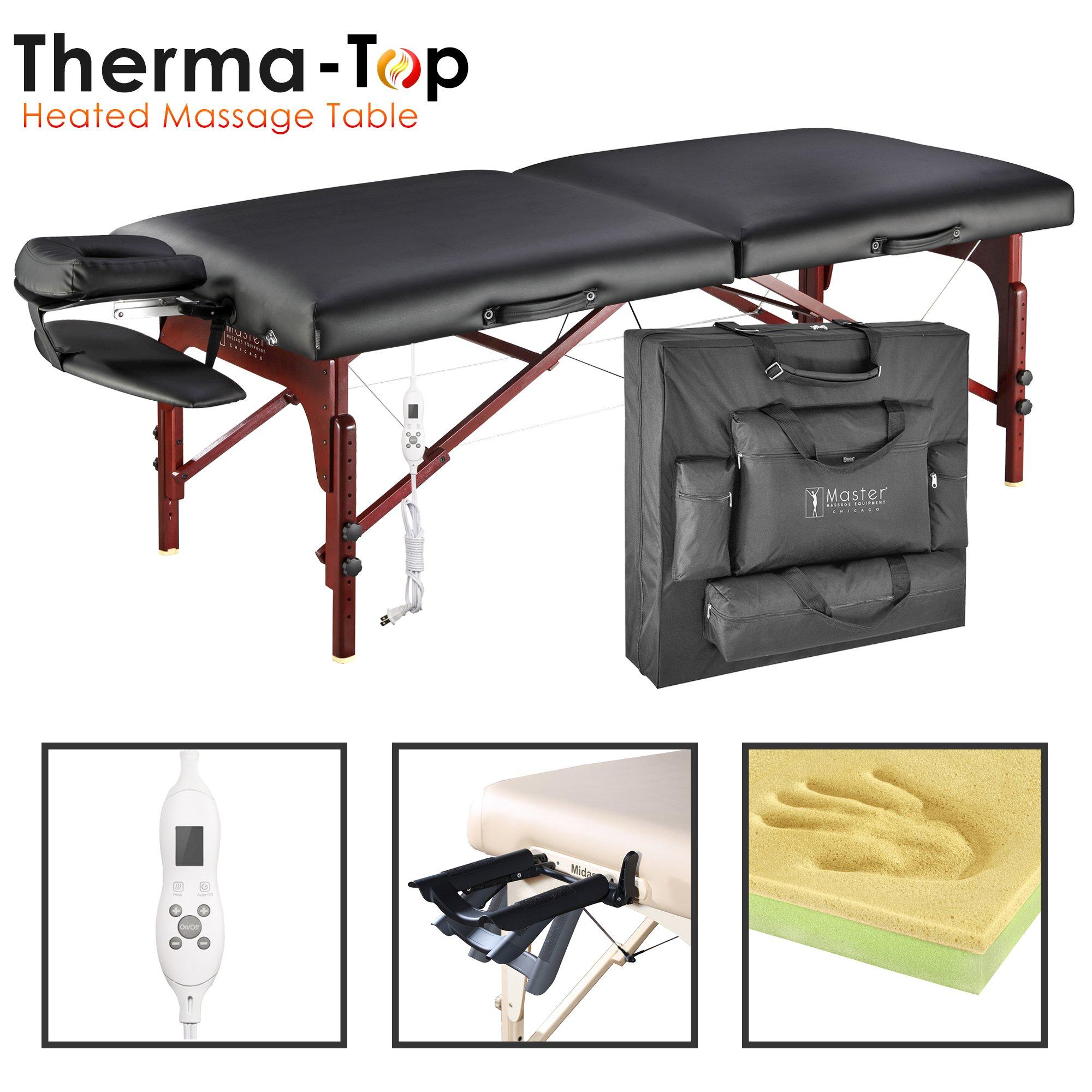 Master Massage 31" Montclair ThermaTop Master Massage Portable Massage Table with Memory Foam, Reiki Panels, & Shiatsu Cables(Black& Mahogany) Esthetician Bed- Lash Table