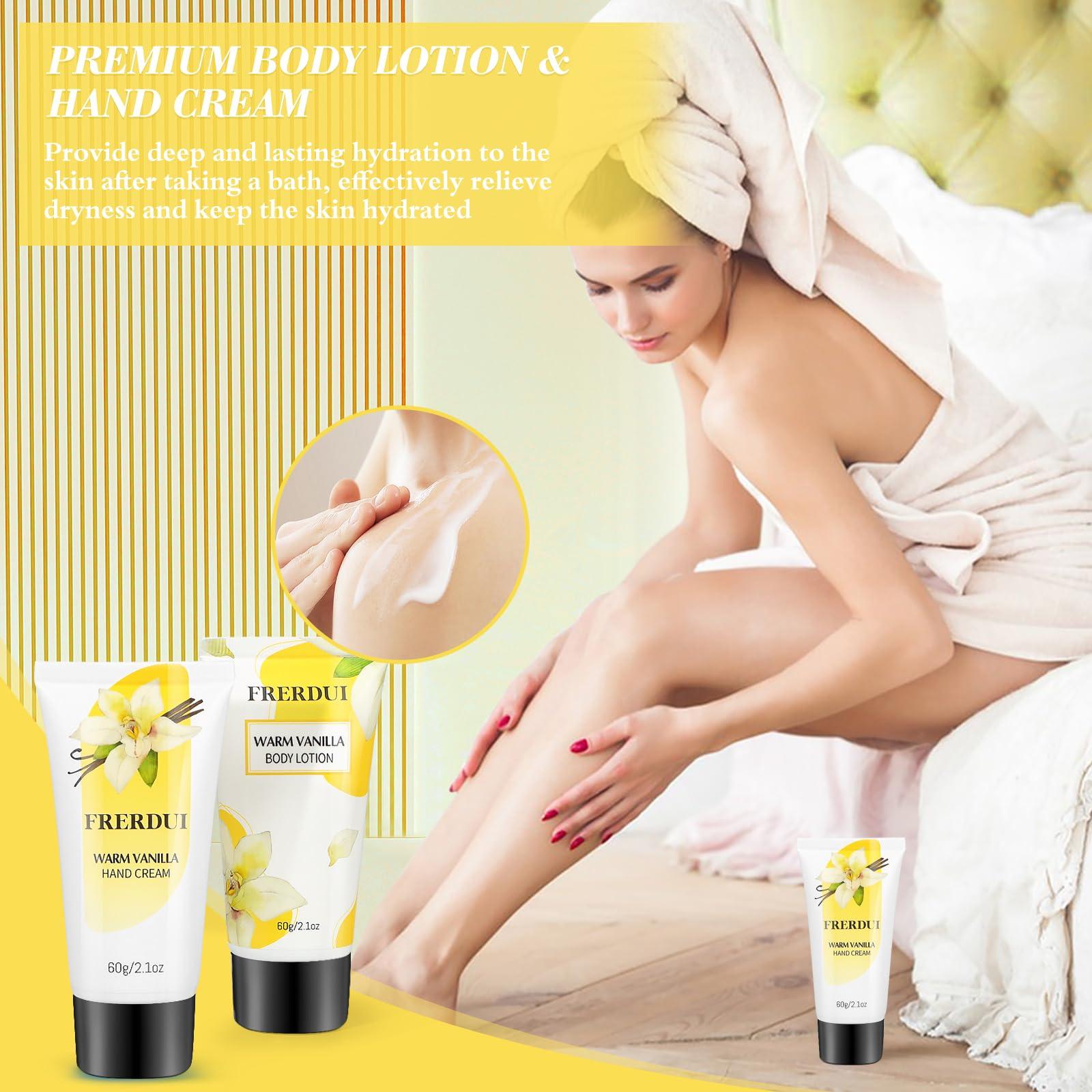 Frerdui Birthday Gifts for Women, Relaxing Spa Gifts Baskets for Women, Warm Vanilla Self Care Gifts Bath and Body Gifts Set Care Package for Women, Her ,Wife, Mom, Female Friends, Bestie, Mother\'s Day Gifts