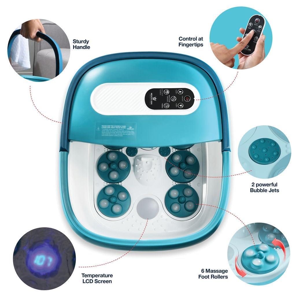 Medical king Foot Spa With Heat And Massage Electric Rotary Massage Includes A Remote Control A Pumice Stone Collapsible Foot Spa With Heat And Massage Bubbles and Vibration 24 Motorized Shiatsu Massage Balls