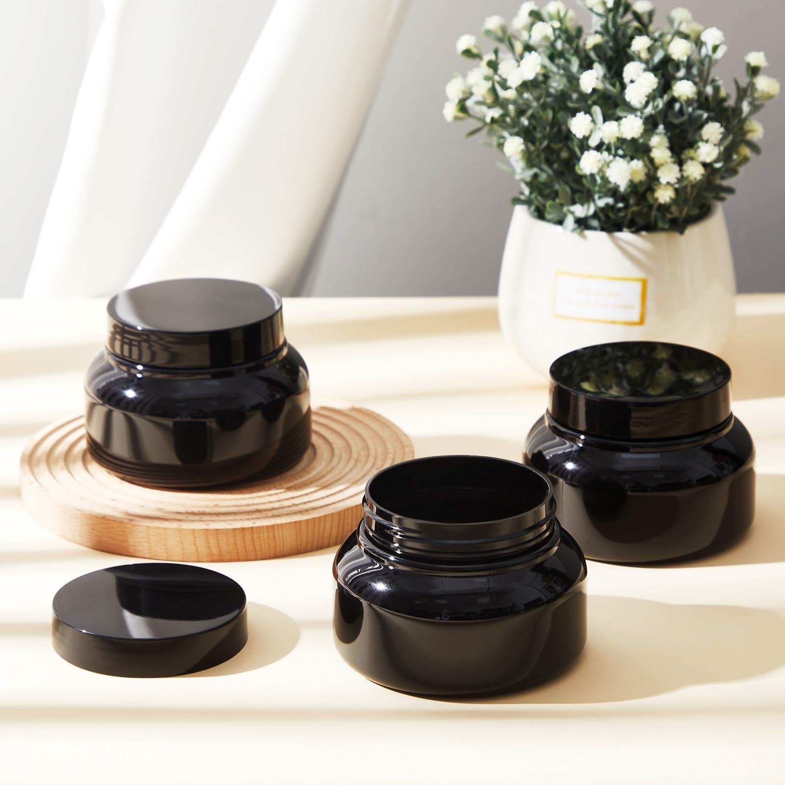 Tessco Tessco 24 Pack Plastic Jars with Lids Labels Empty Clear Plastic Jars Round Refillable Cosmetic Containers Body Butter Containers Bulk Sugar Scrub Bottle for Make Up(8 oz,Black)