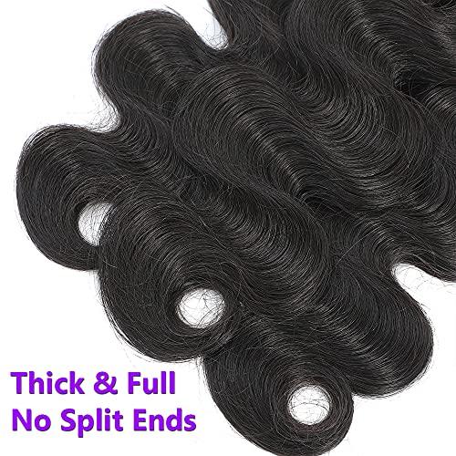 UDesire UDesire 10A Brazilian Virgin Hair Body Wave 3 Bundles(14 16 16,285g,Natural Black)100% Unprocessed Brazilian Hair Bundles Weave Weft Brazilian Body Wave Remy Human Hair Extenions