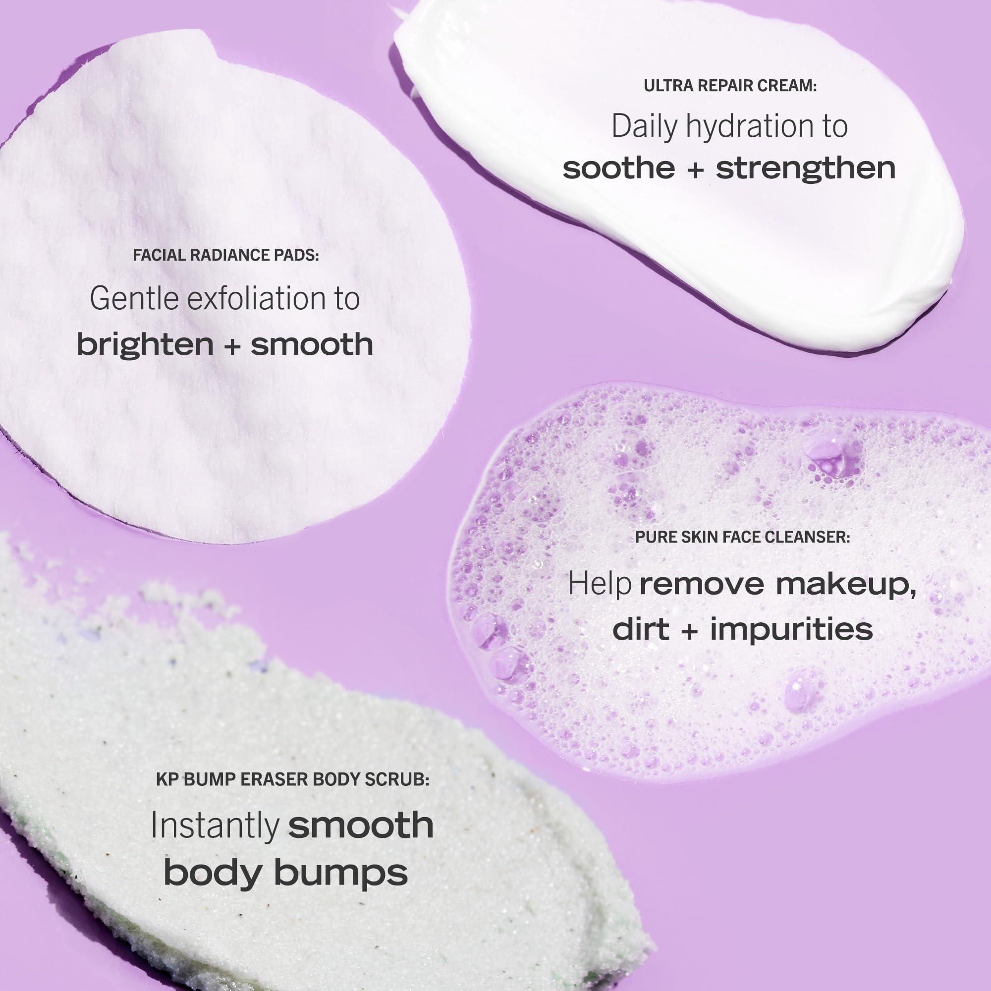 First Aid Beauty First Aid Beauty - Hydrated Glow Kit: KP Bump Eraser Body Scrub, 4 oz, Facial Radiance Pads, 28 Pads, Pure Skin Face Cleanser, 2 oz, & Ultra Repair Cream, 6oz, Hydration and Exfoliation Treatment, 4ct