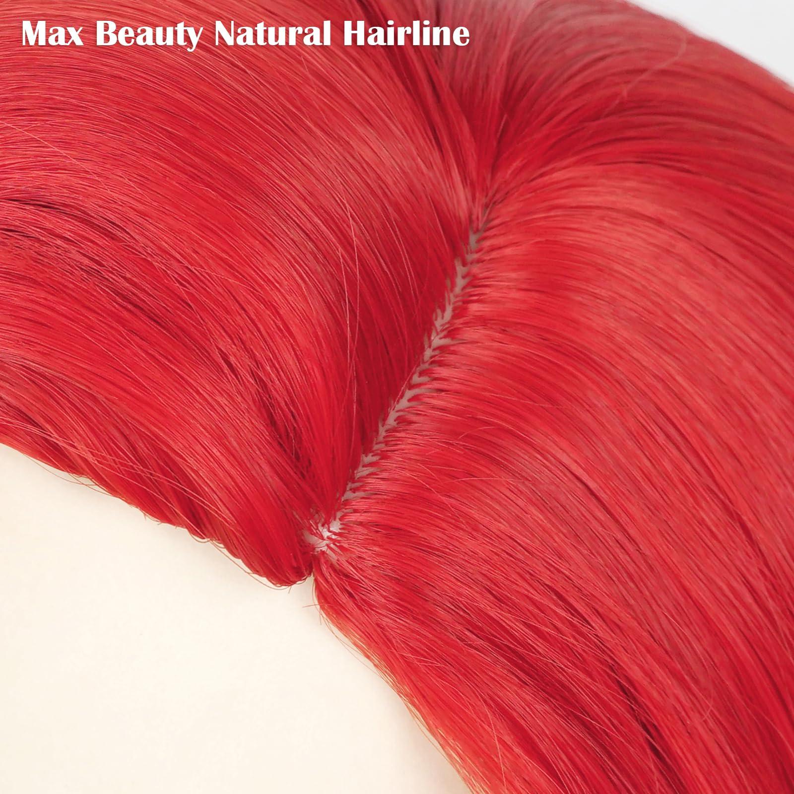 LABEAUT LABEAUT Max Beauty Red Mermaid Wigs Long Curly Daily Wig Hair Heat Resistant Synthetic Fiber for Halloween for Cosplay for Christmas (Red Kids + Hairpin)
