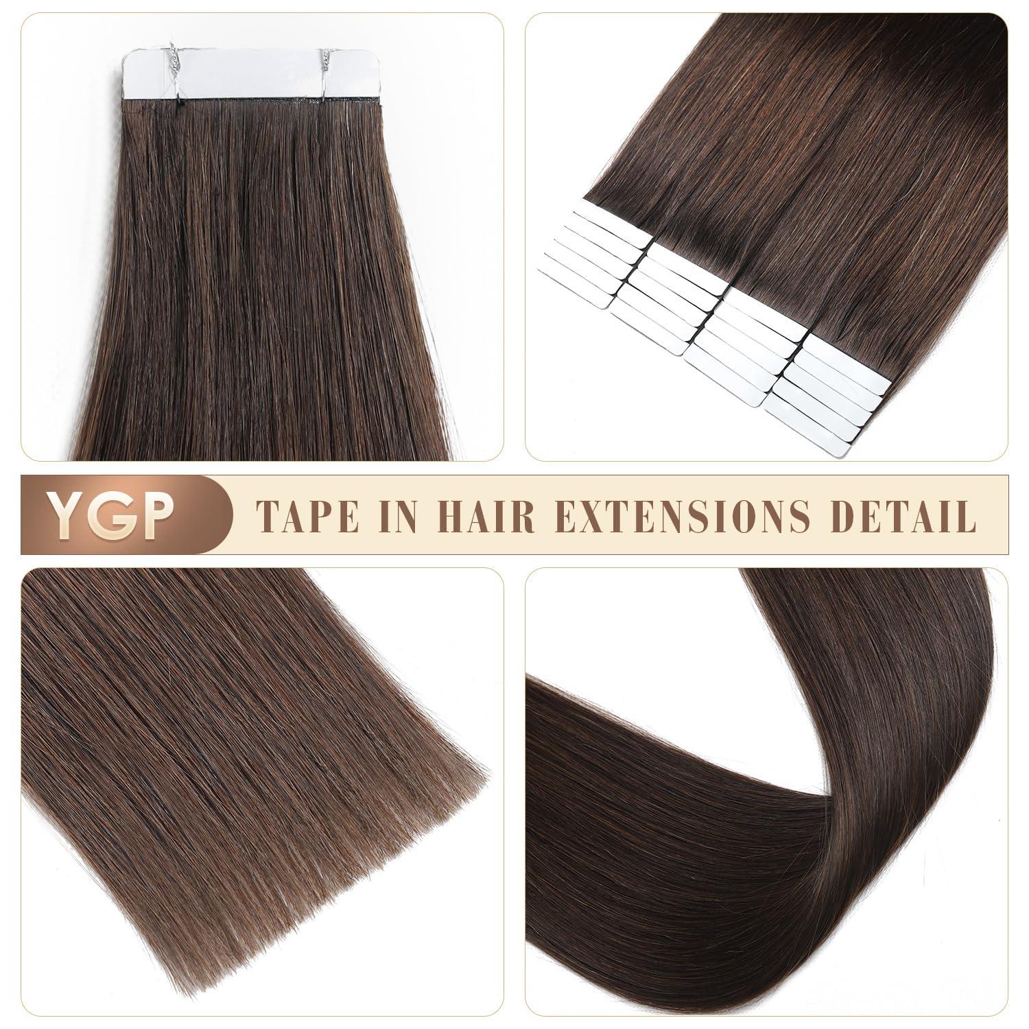 YGP YGP Brown Tape in Hair Extensions Human Hair 22 Inch 50g 20 pcs Dark Brown Tape in Extensions Seamless Skin Weft Invisible Tape Hair Extensions