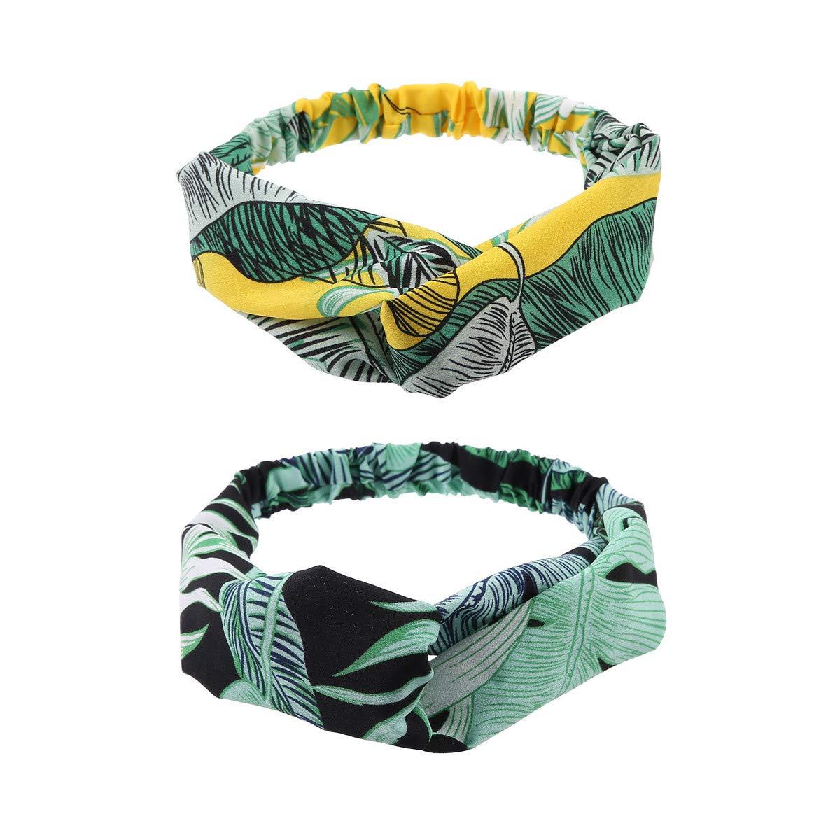 CUTEGIFT CUTEGIFT 9 Pack Beach Headbands for Women Boho Headbands for Girls Flower Printed Cross Elastic Head Wrap Bohemian Knotted Head Wrap Elastic Hair Band Hair Accessories for Teens Girls Women