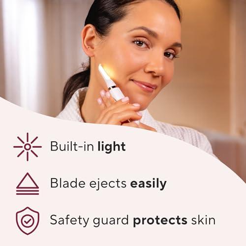 Finishing Touch Flawless Finishing Touch Flawless Dermaplane Glo Sonic Lighted Facial Exfoliator, Electric Vibrating Dermaplane Razor for Dermaplaning, Facial Hair Removal, 6 Replacement Heads