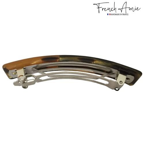 French Amie French Amie Oblong Handmade 3.5" Celluloid Automatic Hair Clip Barrette French Hair Clip for Girls Strong Hold Hair Clips for Women No Slip Durable Paris Hair Accessories, Made in France (Caramel)