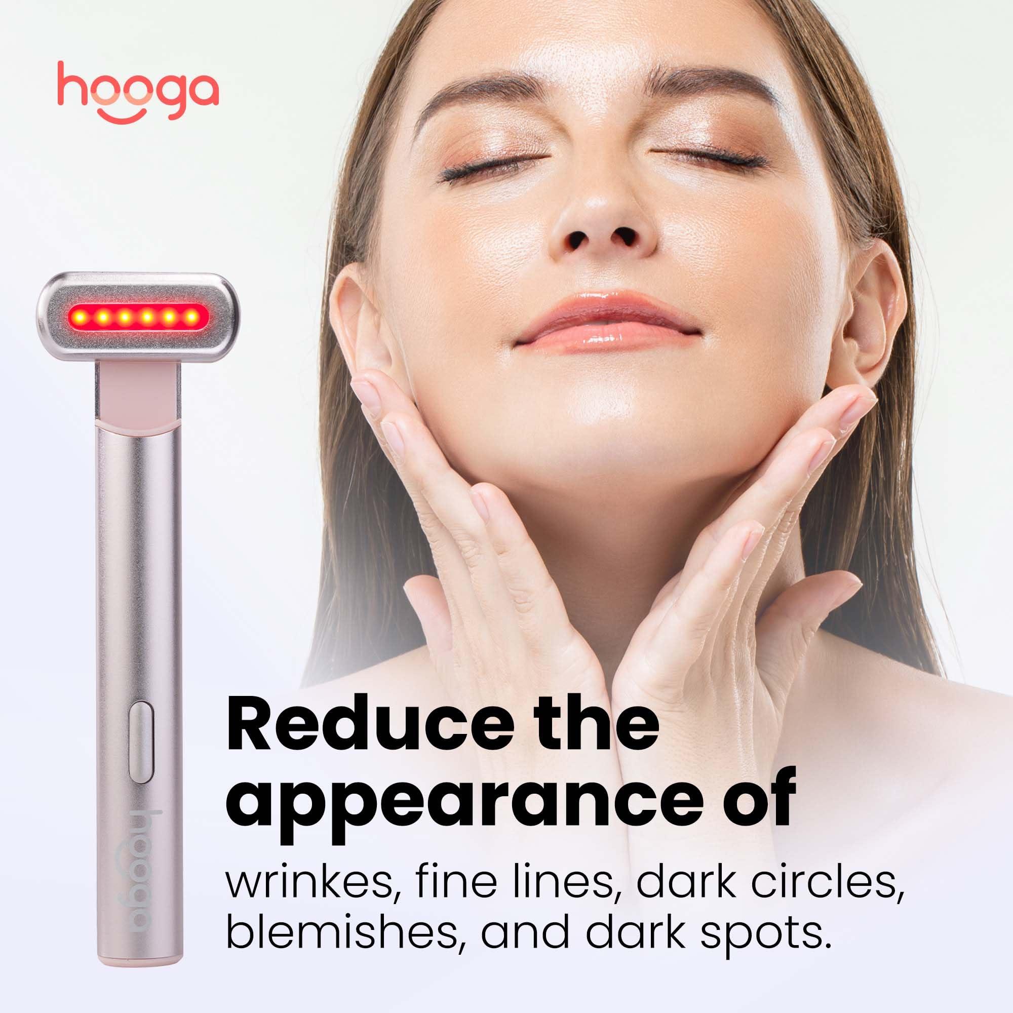 hooga Hooga Facial Wand, Red Light Therapy Wand for Face and Neck with Microcurrent, Heat, and Massage for Anti-Aging, Wrinkles, Beauty, Skin Care. USB Rechargeable.