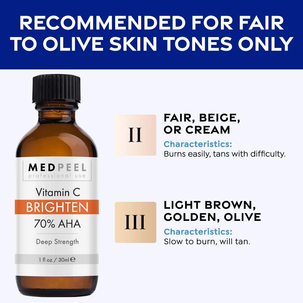 Medpeel MedPeel 70% AHA & Vitamin C Brightening Essential Peel Kit, Includes Peel, Prep, Neutralizer, Deep Strength Professional Grade Chemical Face Peel, Reduces Age Spots, 1oz/30ml (Kit of 3)