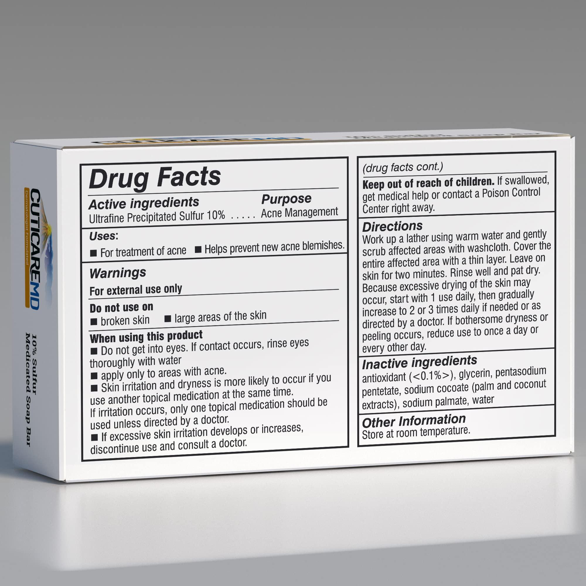 CutiCareMD CutiCare MD 10% Sulfur Soap Glycerin Base (1 Bar, 4 Ounces) for Rosacea, Acne, Athlete's Foot, Body Odor, Folliculitis and Other Skin Issues