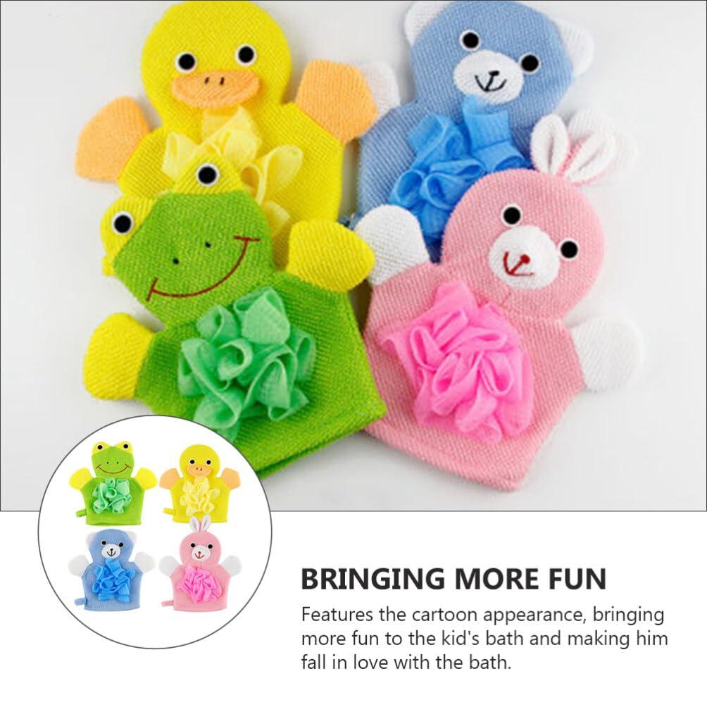 Abaodam Abaodam Kids Bath Glove 4pcs Bath Mitt Washcloths Gloves Cute Animal Toddler Bath Mitt Wash Deep Scrubbing Dead Skin Easy to Lather for Boys Girls Sponge Glove for Kids