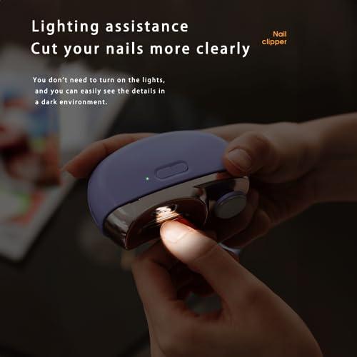LISSAHNE Electric Automatic Nail Clipper with Light, LISSAHNE 2 in 1 Fingernail Cutter and Polisher USB Rechargeable, Safety Fingernail Trimmer for Baby Seniors and Adult Gift Choice White