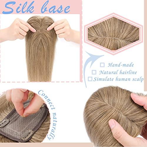 Benehair Benehair Clip in Hair Topper with Bangs Secret Topper Wiglet 100% Human Hair Clip in Top Hairpieces Fringe Bang Replacement Wiglet for Womem with Thinning Hair #27 Dark Blonde 10inch 33g