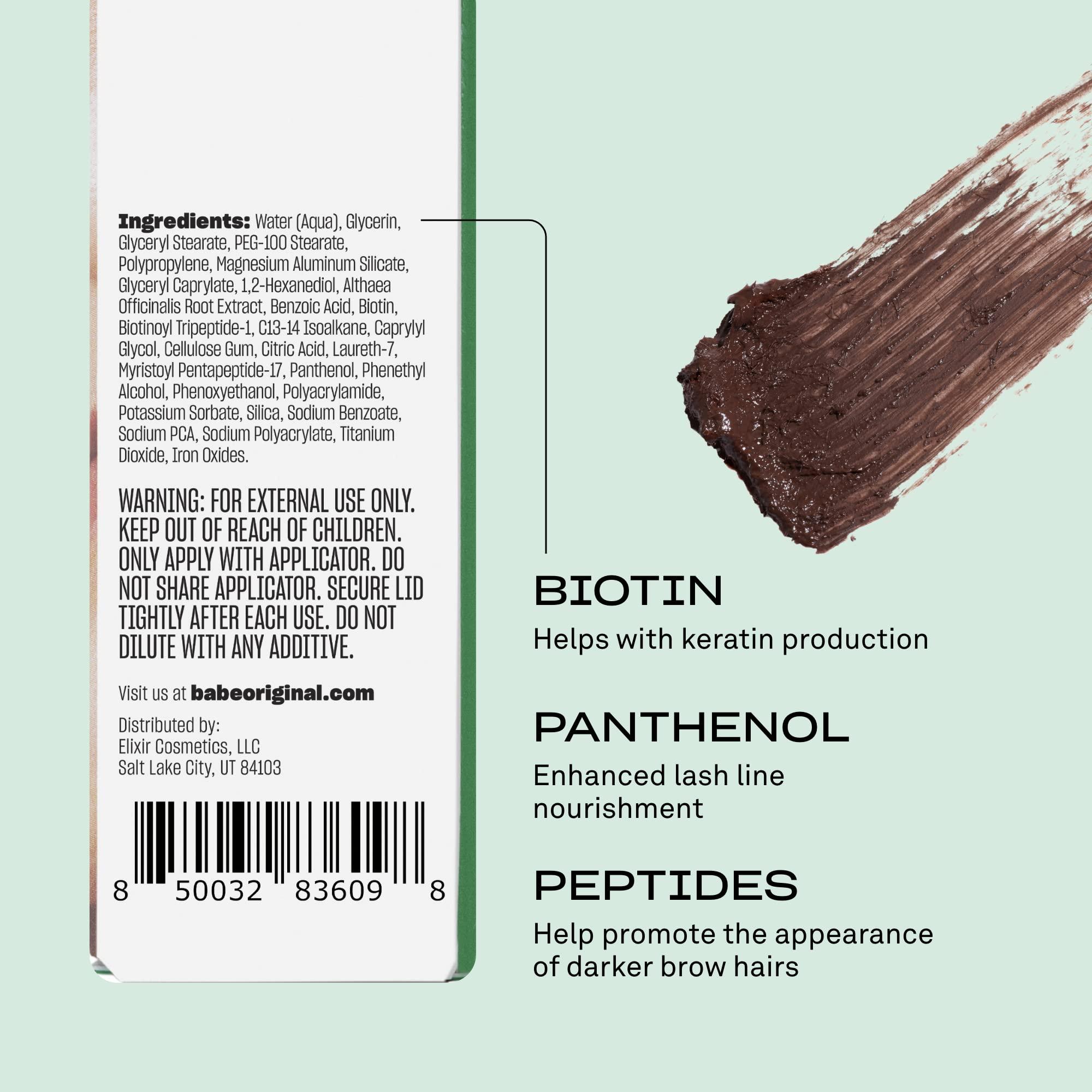 BABE ORIGINAL Babe Original Volumizing Eyebrow Filler For Thicker Brows - Tinted Brow Gel with Peptides & Biotin, Smudge Resistant Brow Mascara, Dark Brown