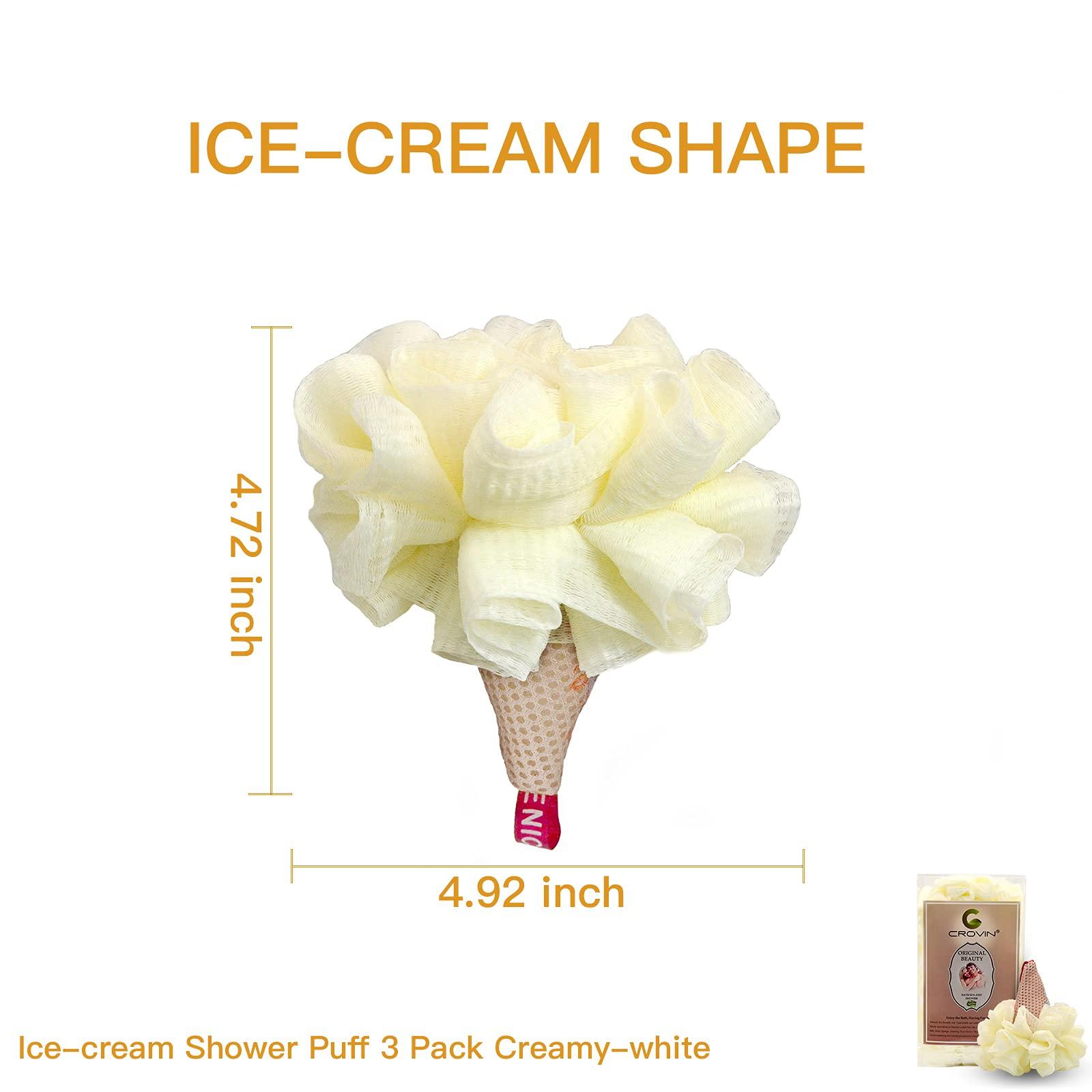 CROVIN CROVIN Ice Cream Bath Sponge Pouf (Set of 3)-Creamy White Soft Mesh Puff Exfoliating Shower Sponge Ball Body Scrubber For Adults, Children