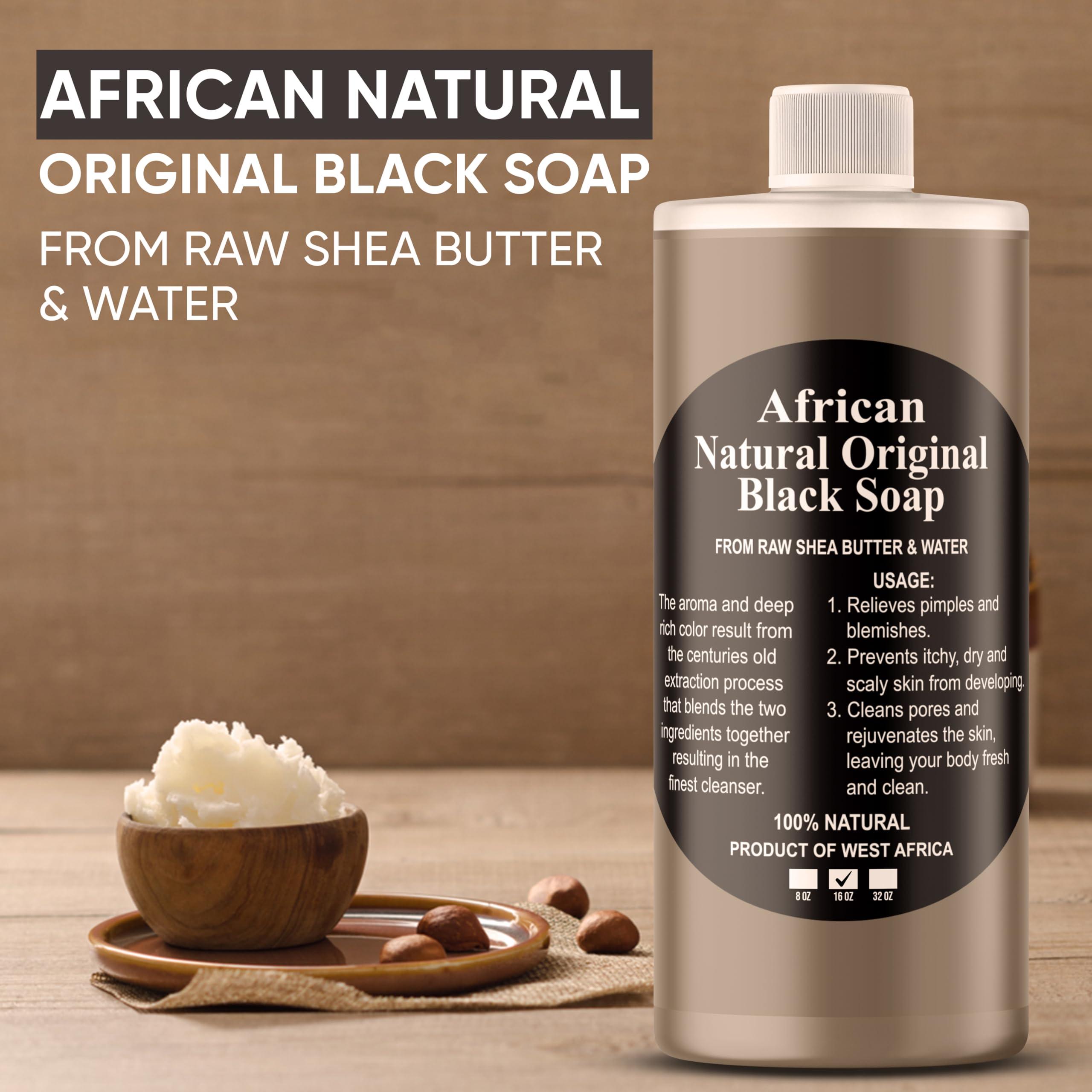 HERBOGANIC HERBOGANIC African Black Soap Liquid, Paste & Soap Bar,100% Raw Pure Natural From Ghana Face & Body Wash Supports Moisturizing,Dry Skin, Scars and Dark Spots (16 Oz Each)