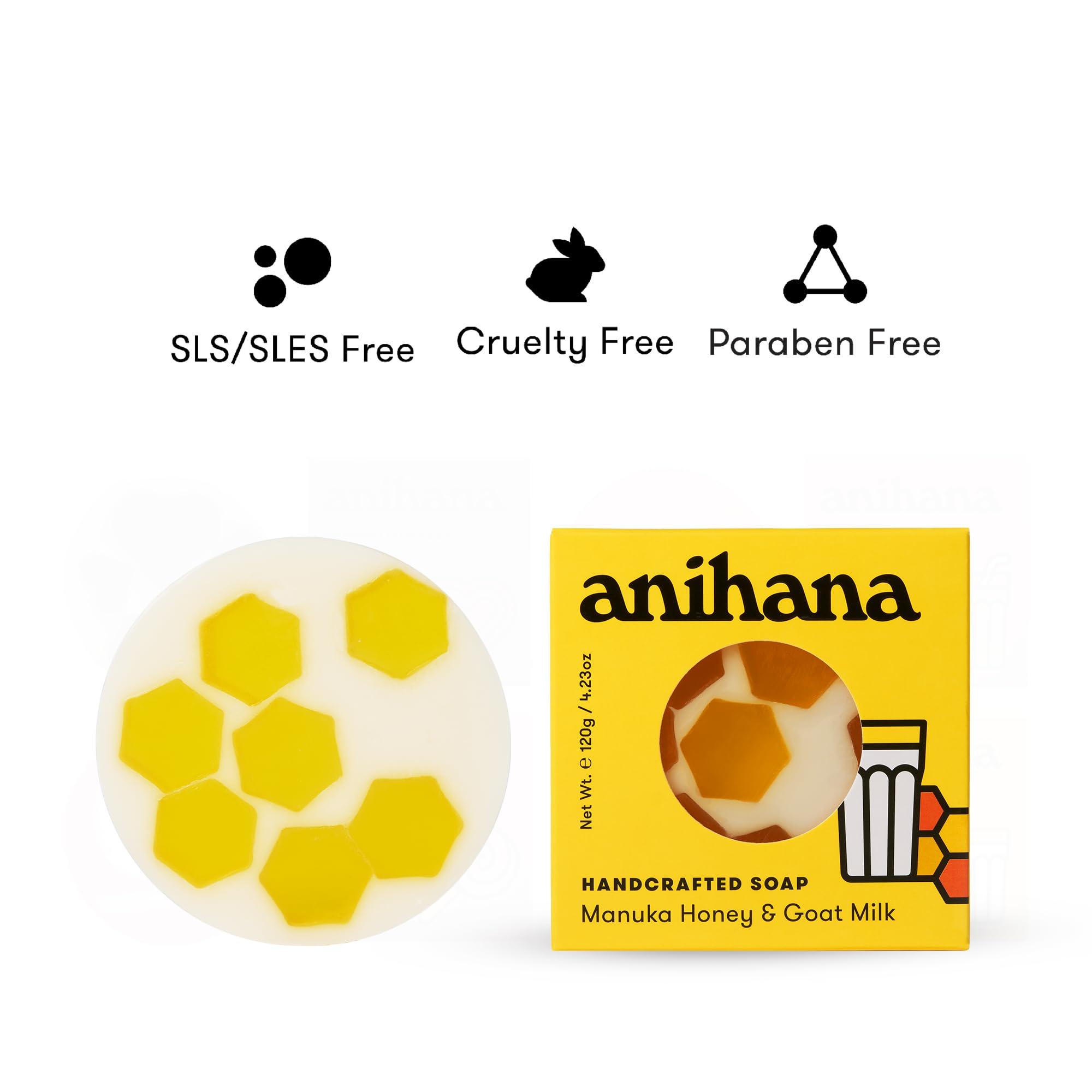ANIHANA ANIHANA Handcrafted Natural Soap with Coconut Oil, Gentle Cleansing, Paraben Free, Refreshing Manuka Honey & Goat Milk Scent, 4.23 oz