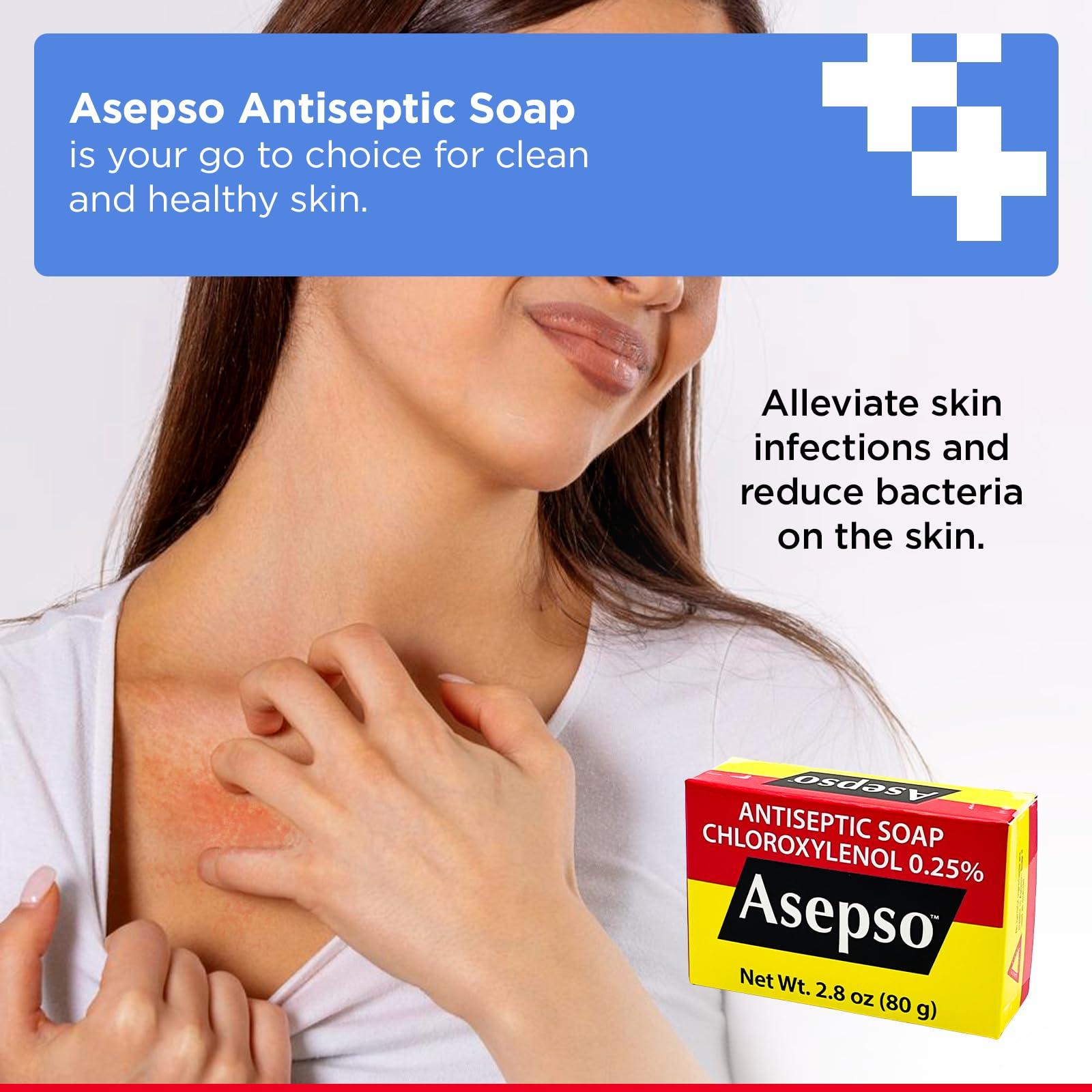 Asepso Asepso Antibacterial Original Bar Soap 4 Pack 80g/2.8 oz Each, Gentle Cleansing for Healthy Skin, Fight Skin and Heat Rash