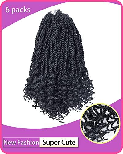 TOZIKA Crochet Hair for Kids 8 Inch Crochet Hair for Black Women 6 Packs Senegalese Twist Crochet Braids Wavy Ends Synthetic Hair Extension Curly Crochet Twist Braiding Hair (1B#, 8 Inch)