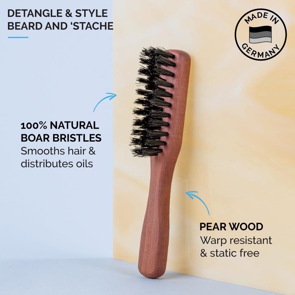 ZEUS ZEUS Boar Bristle Beard & Mustache Handled Brush Set for Men, Firm Bristle & Soft Bristle Brushes, Travel Beard Care Brushes with Handle (Made in Germany) TWO PACK