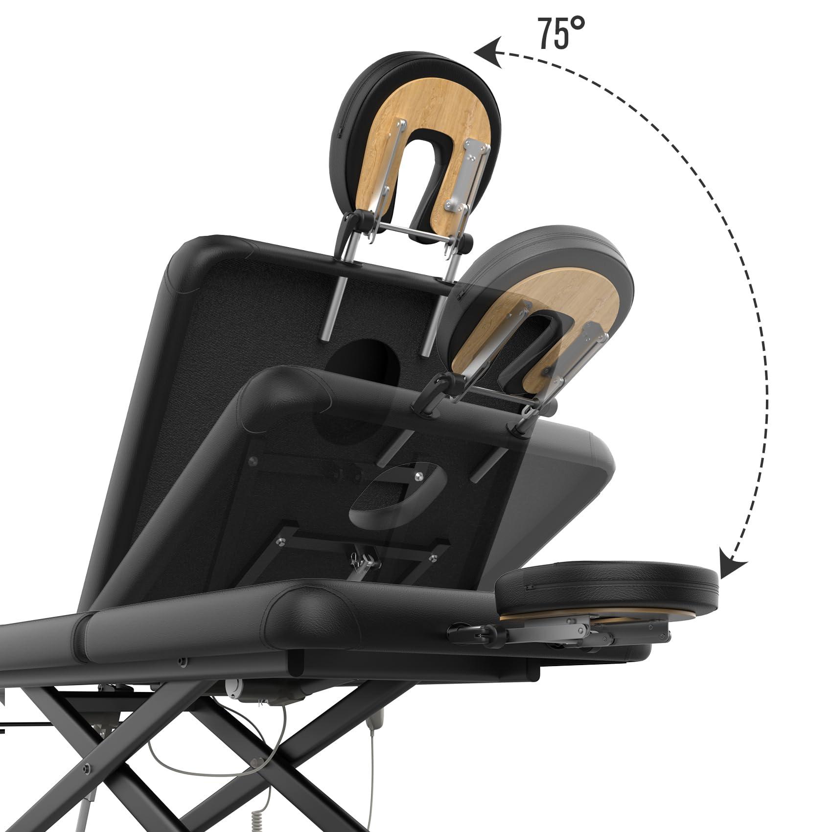 Fulocseny Electric Massage Bed with Adjustable Height and Backrest, Electric Massage Table for Treatment, Physical Therapy and Spa Facial Bed, 2 Motor, Hydraulic Equipment, Remote Control, 32 W x 75 L, Black