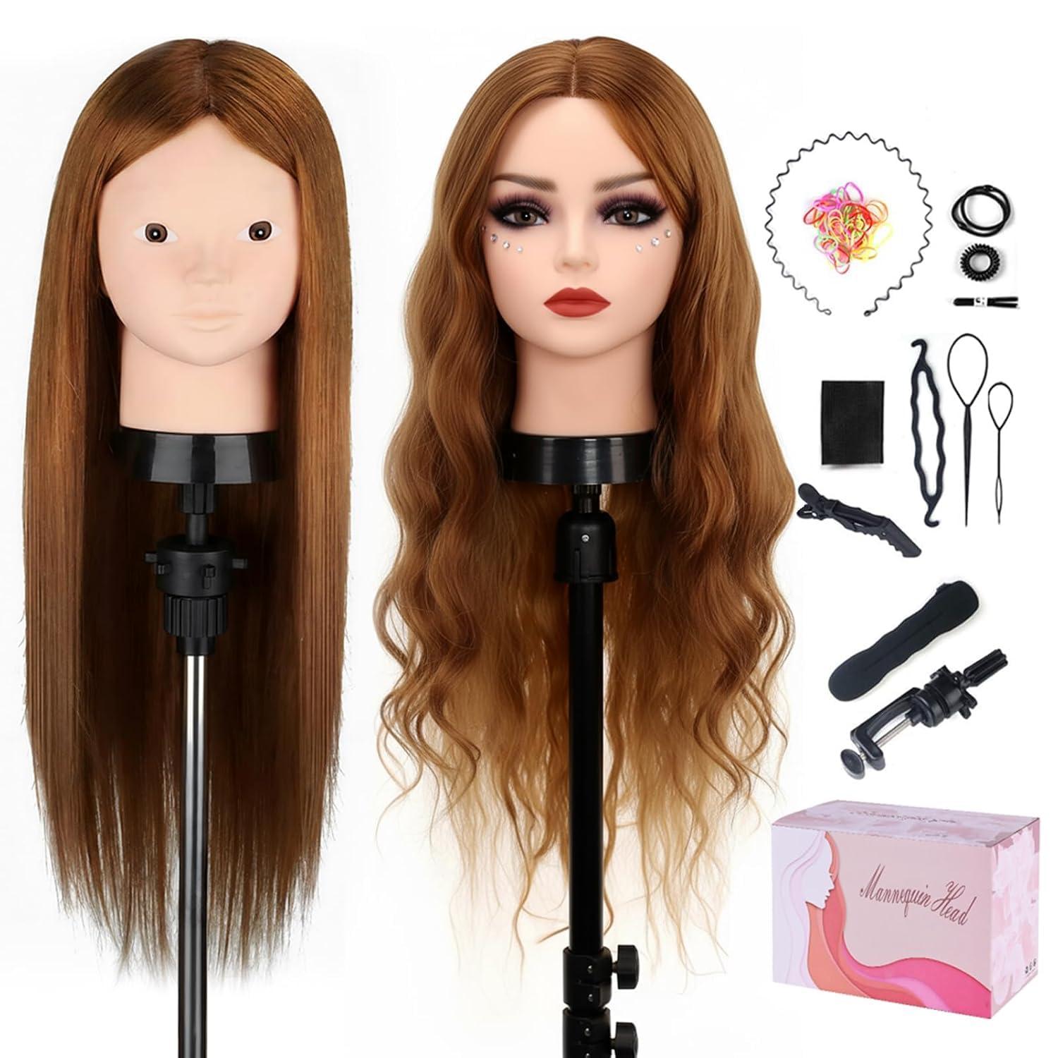 Beauty Star Beauty Star Mannequin Head with 80% Real Human Hair, Manikin Doll Head for Hair Styling, Cosmetology Makeup Hairdressing Training Practice Head with Clamp Stand and DIY Hair Styling Braiding Set