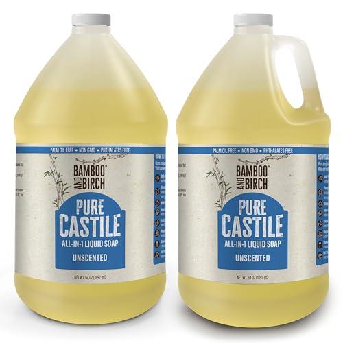BAMBOO AND BIRCH BAMBOO AND BIRCH Pure Castile Soap Liquid Organic, Certified Palm Oil Free Natural Soap, Unscented, 1 Gallon