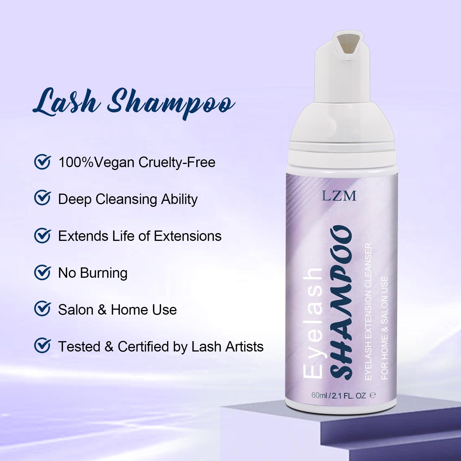 LZM LZM Lash Shampoo Lash Cleaner - Lash Wash Cleaning kit for Cluster Lash/Eyelash Extensions, Lash Bath, Lash Cleanser Foam, Lash Soap, Lash Care Oil Free, 60ml(3-IN-1 SHAMPOO KIT)