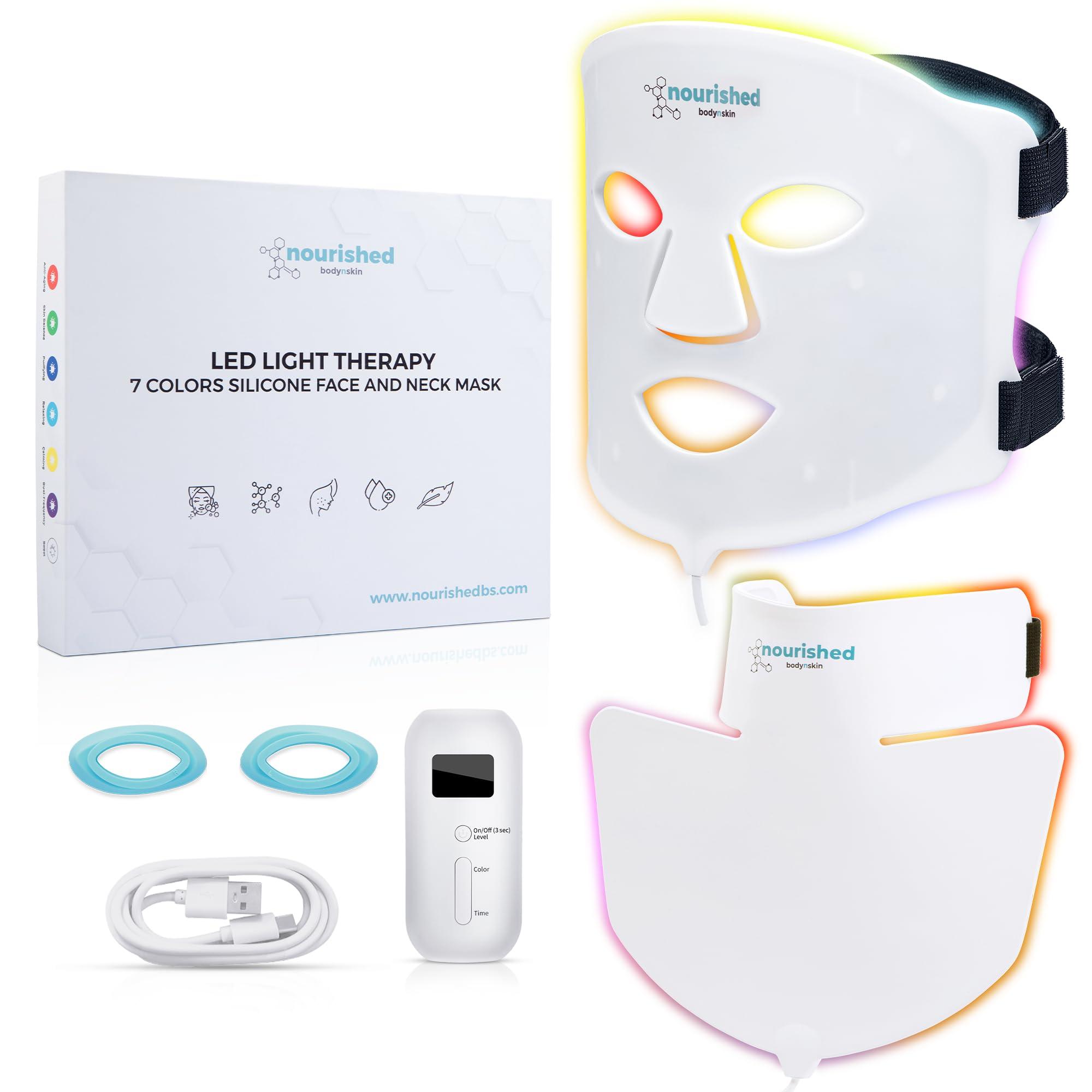 Nourished Bodynskin Nourished Bodynskin LED Light Therapy Face & Neck Mask - Facial Skin Care Device - 7 Colors Red & Blue - Rejuvenation, Anti-aging Product for Wrinkles