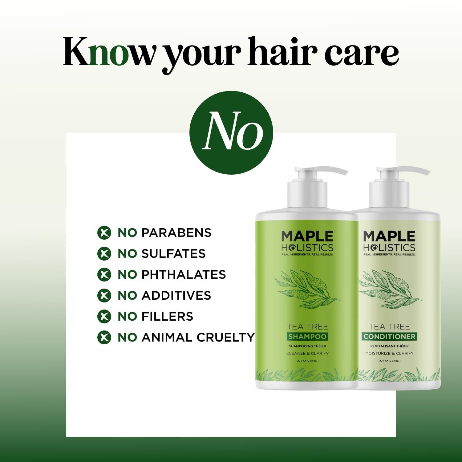 Maple Holistics Tea Tree Shampoo and Conditioner Set - Sulfate Free Clarifying Shampoo and Conditioner for Oily Hair & Scalp Care with Australian Tea Tree Oil - Complete Dry Scalp Treatment for Build Up (25 Fl Oz)