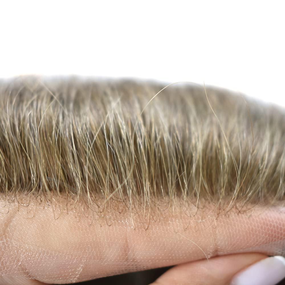Generic Toupee for Men Human Hair Replacement Systems Full French Lace Mens Toupee Hairpieces Bleached Knots Swiss lace Hair Systems for Men All Lace Male Wig Unit(7X9\"-100% density#1730 Dark Ash Blonde with 30% Gray )